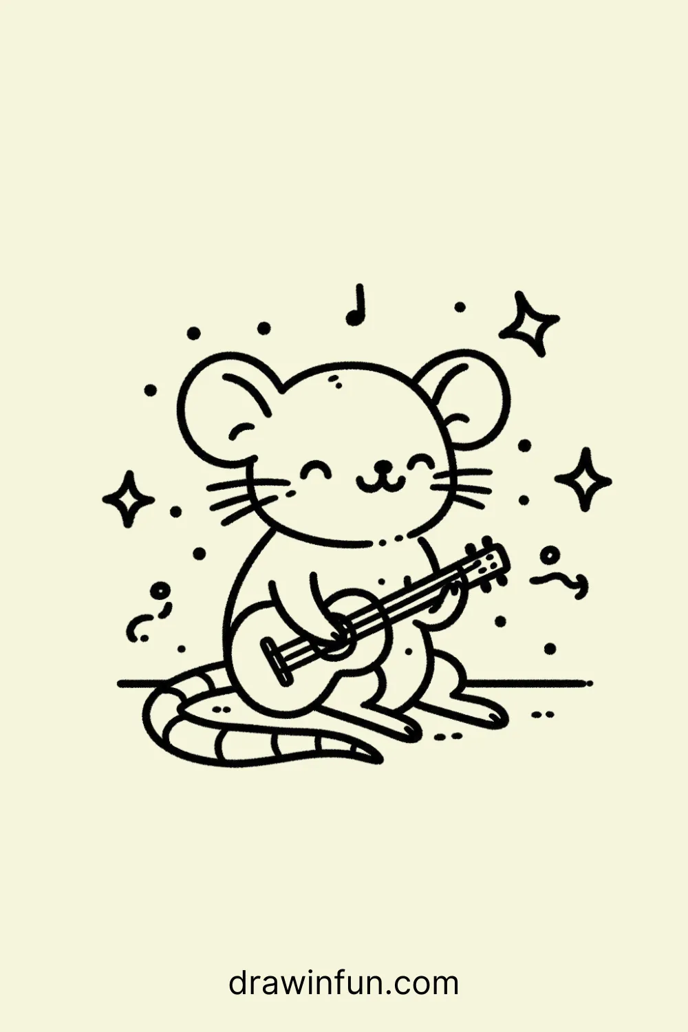 Rat playing a tiny guitar easy drawing