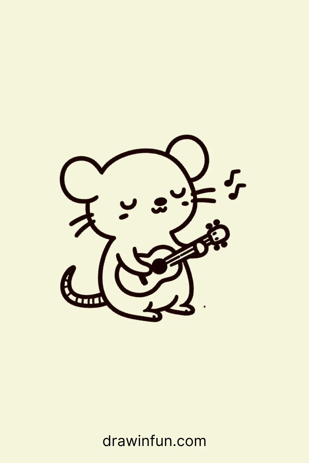 Rat playing a tiny guitar easy drawing