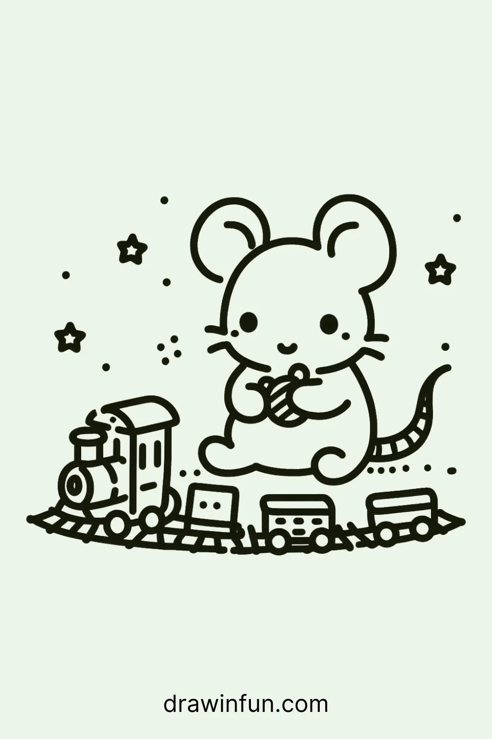 Rat playing with a toy train easy drawing