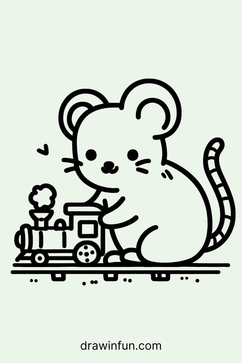 Rat playing with a toy train easy drawing