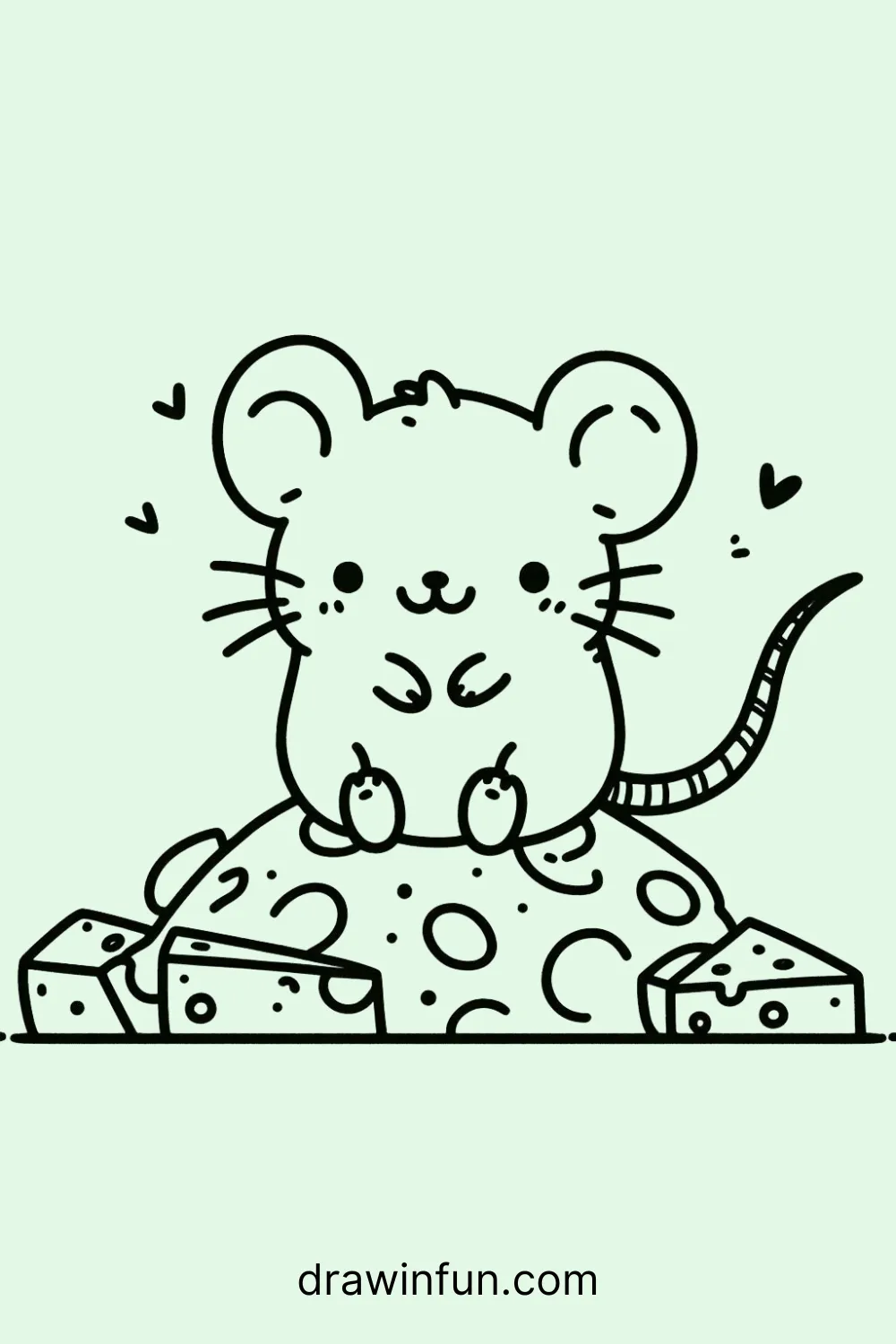 Rat sitting on a pile of cheese easy drawing