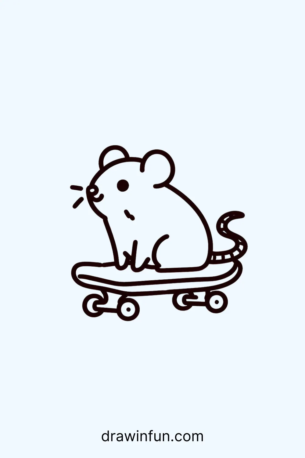 Rat sitting on a small skateboard easy drawing