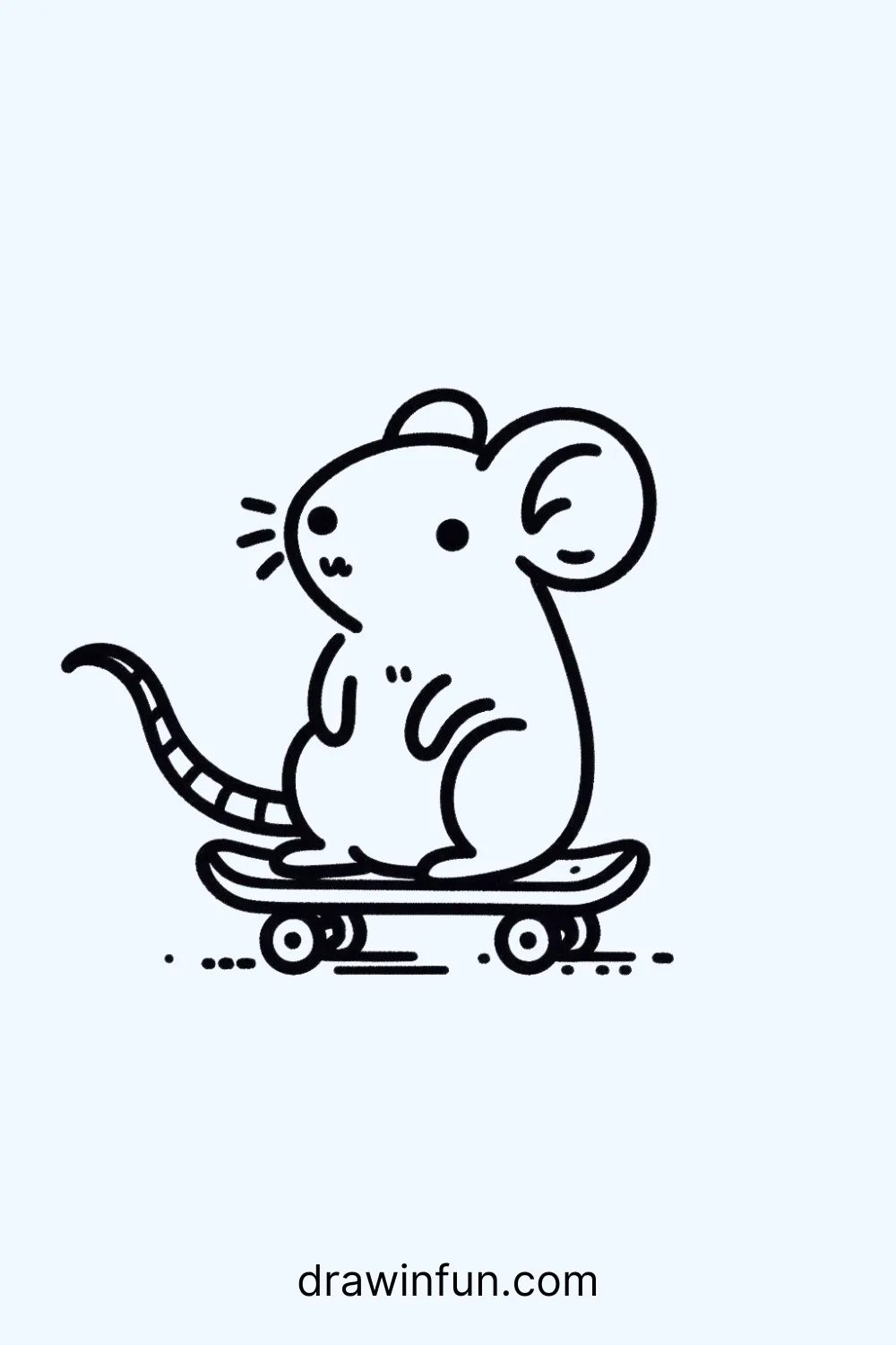 Rat sitting on a small skateboard easy drawing