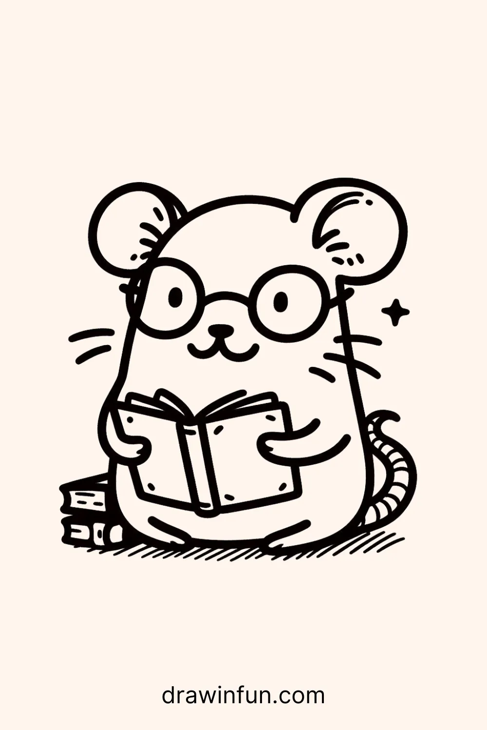 Rat wearing glasses and a book easy drawing