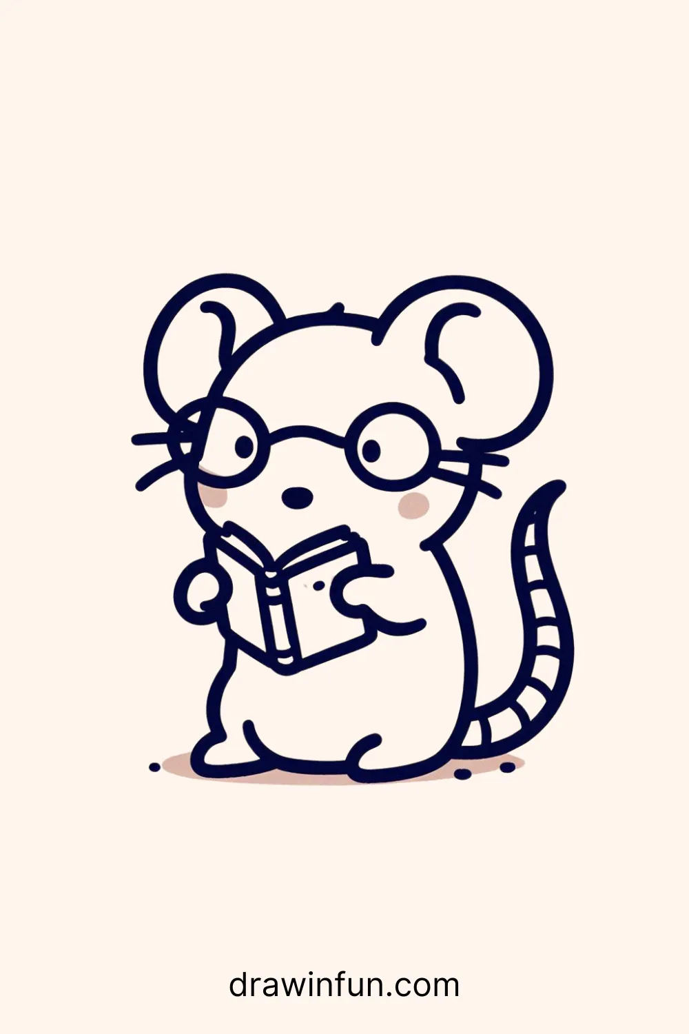 Rat wearing glasses and a book easy drawing