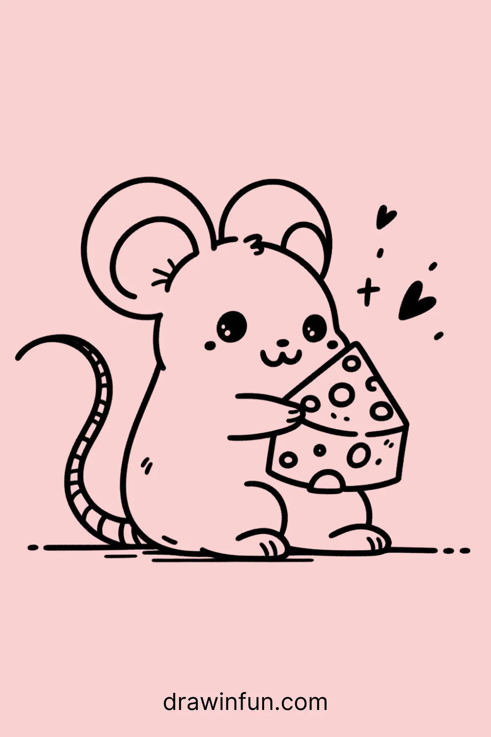 Rat with a slice of cheese easy drawing