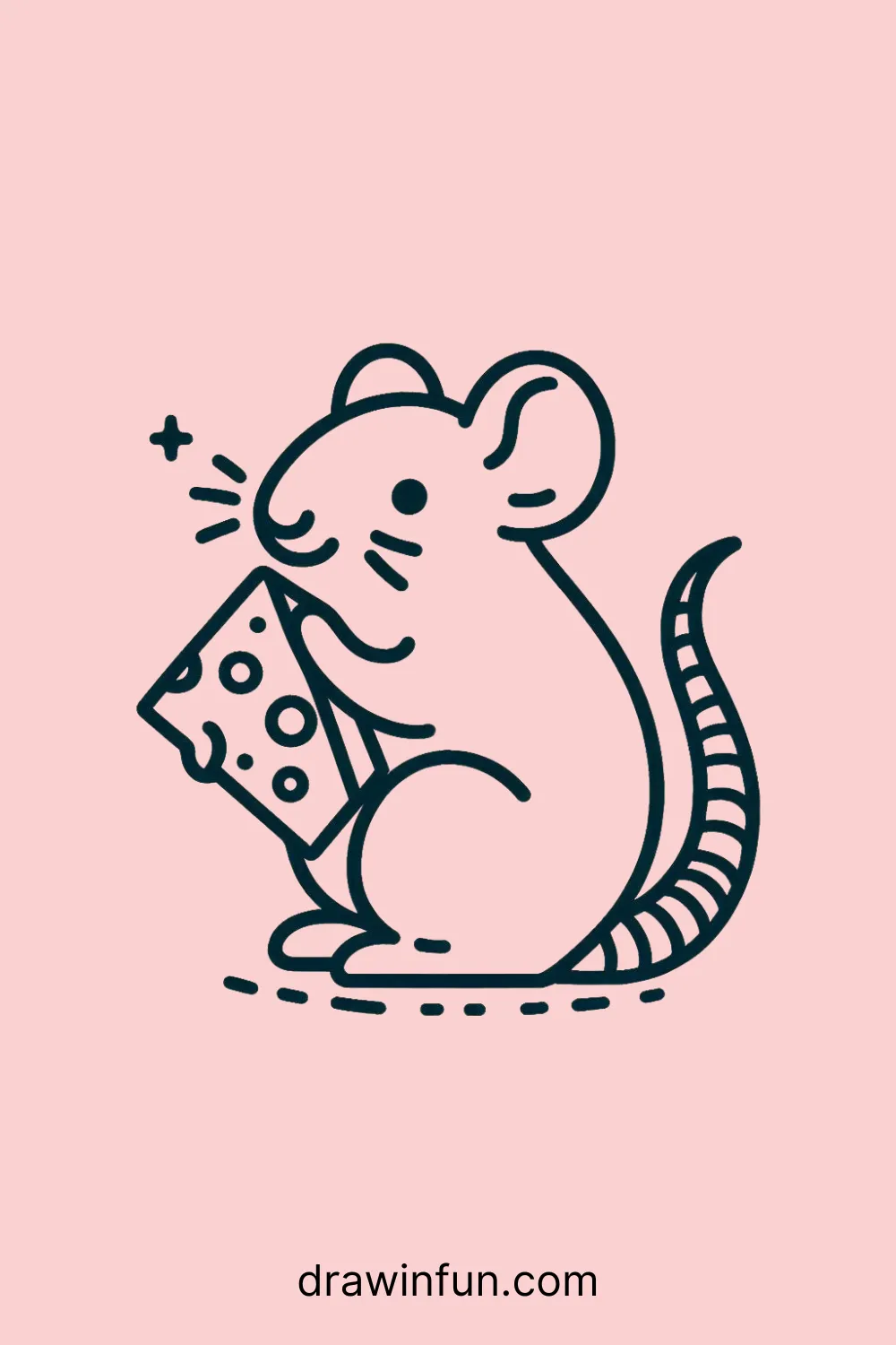 Rat with a slice of cheese easy drawing