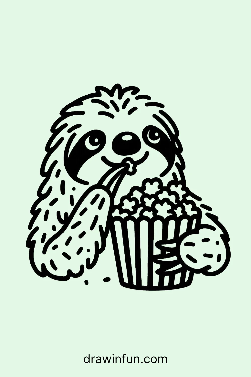 Sloth Eating Popcorn easy drawing