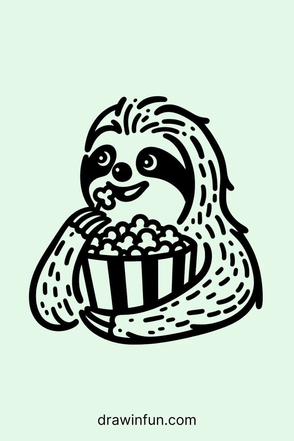 Sloth Eating Popcorn easy drawing