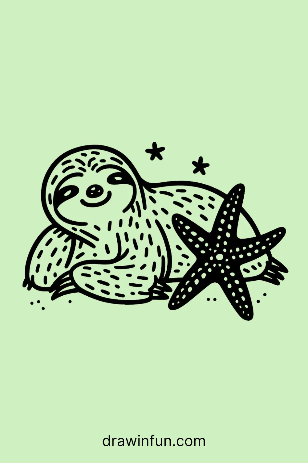 Sloth and a Starfish easy drawing