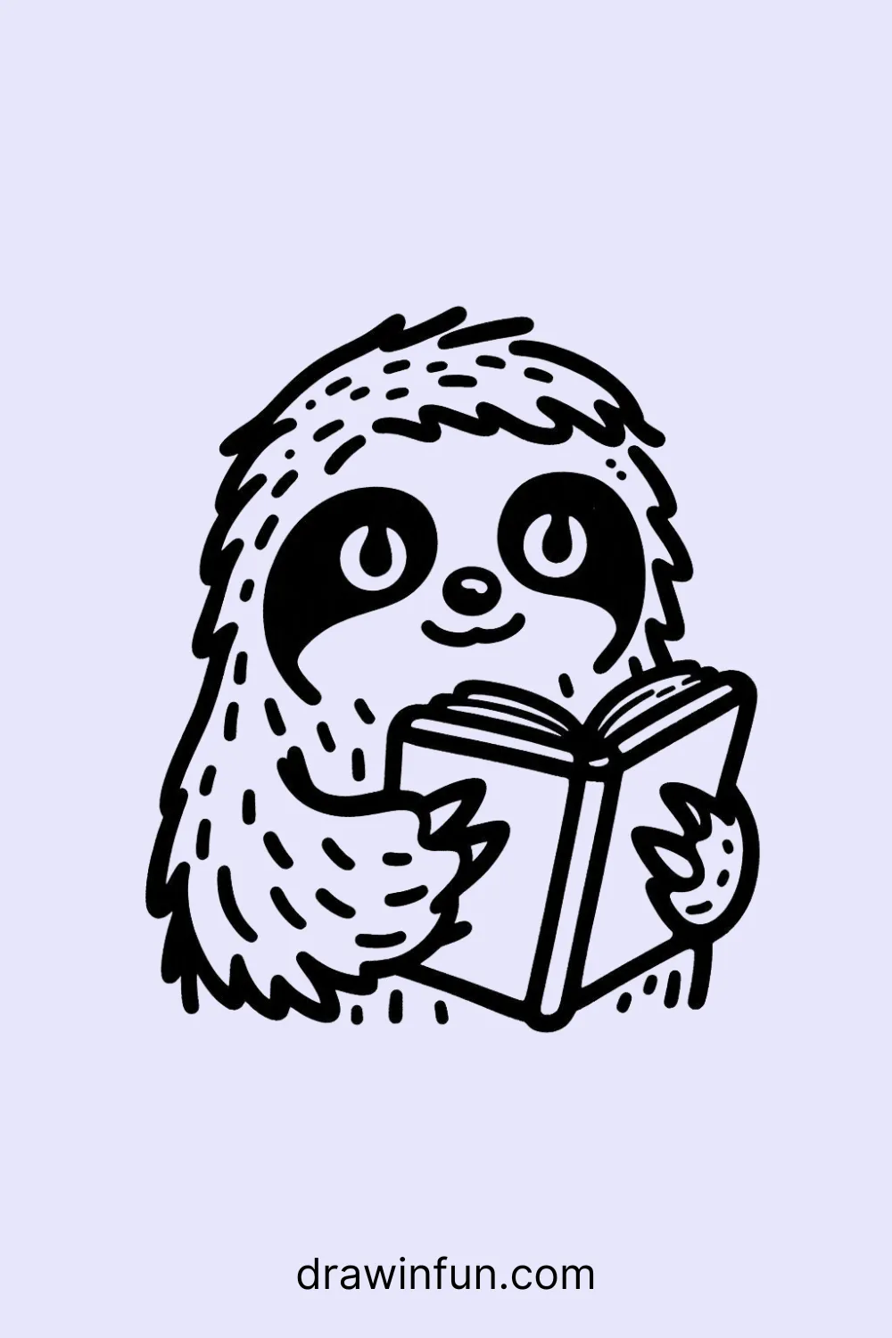 Sloth with a Book easy drawing