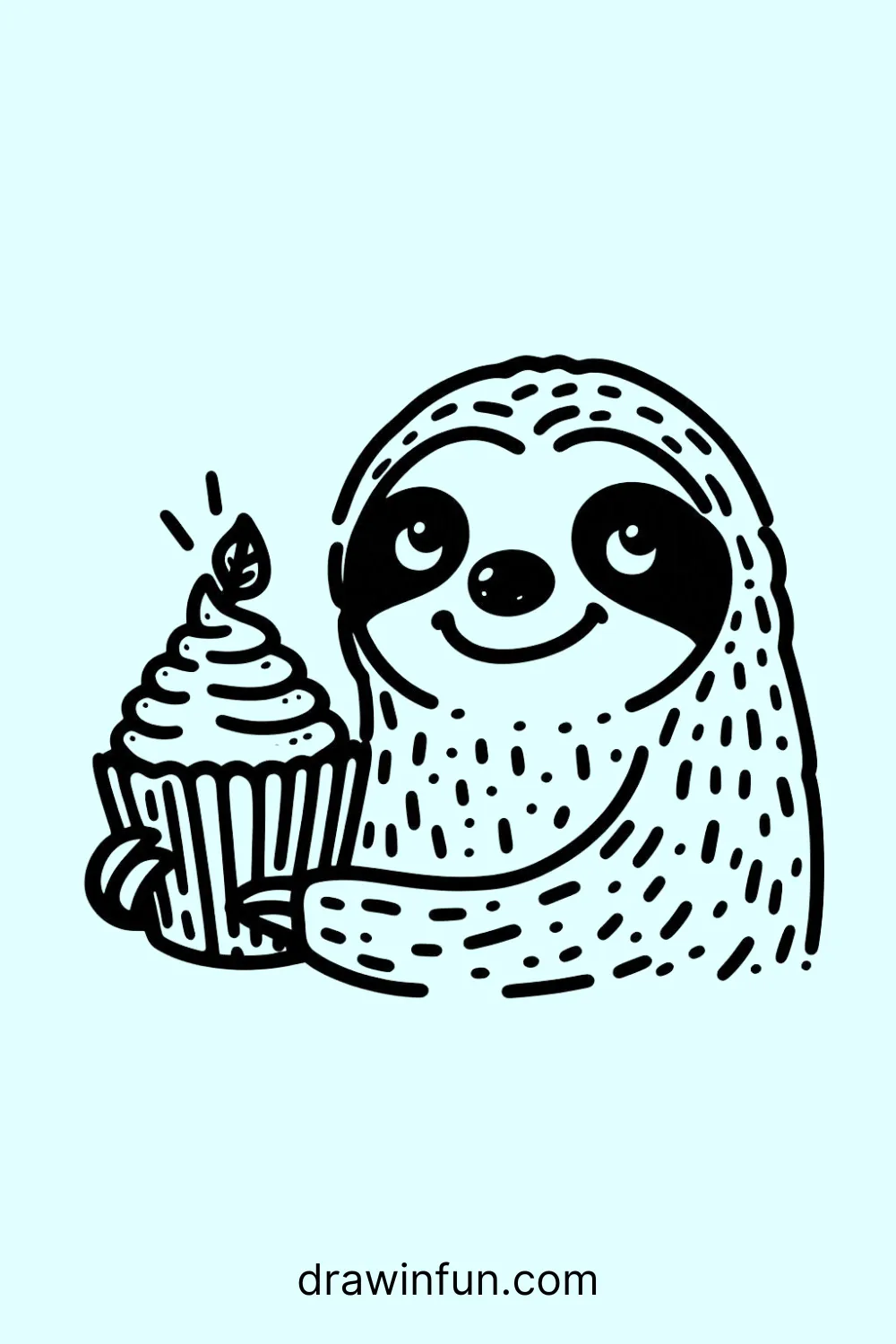 Sloth with a Cupcake easy drawing