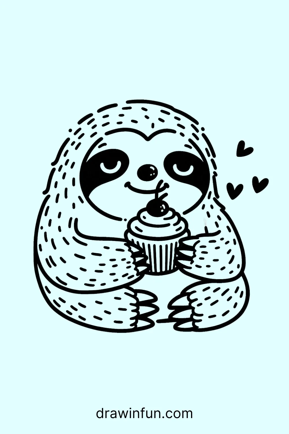 Sloth with a Cupcake easy drawing