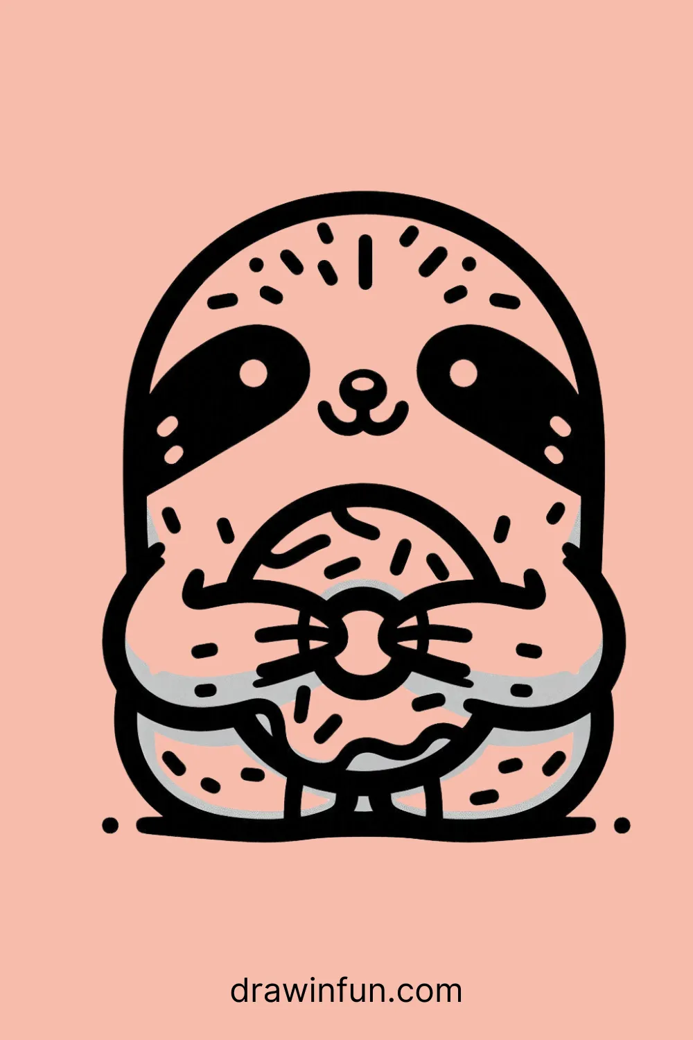 Sloth with a Donut easy drawing