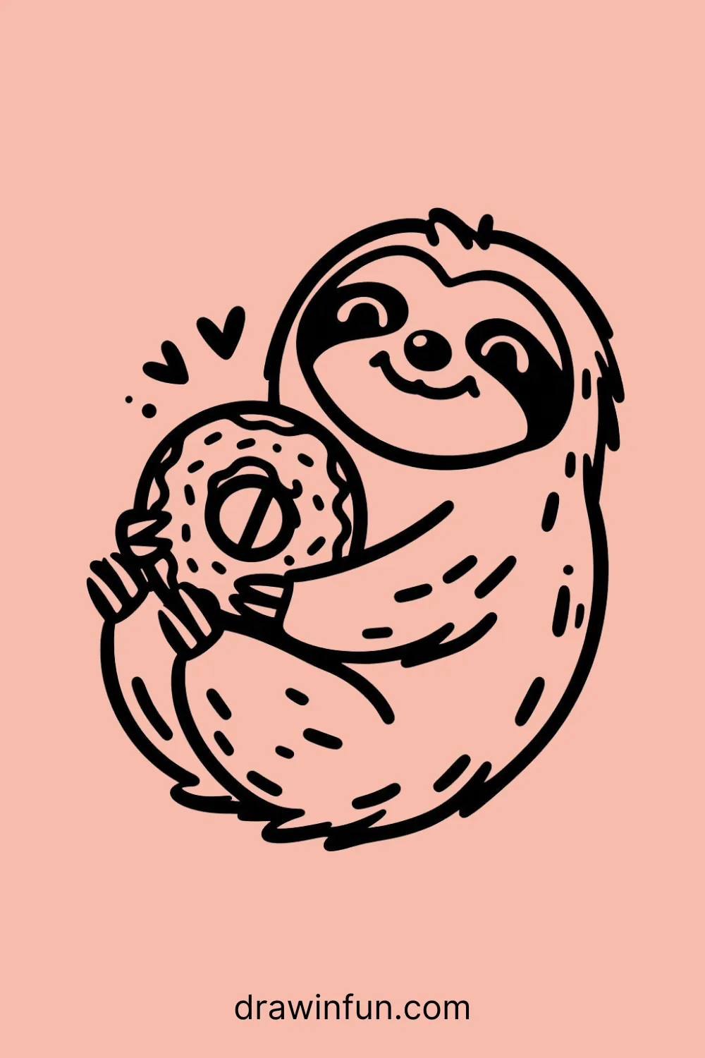 Sloth with a Donut easy drawing