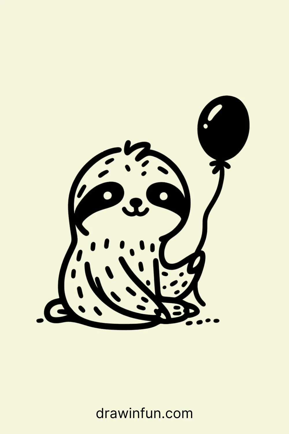 Sloth holding a small balloon easy drawing