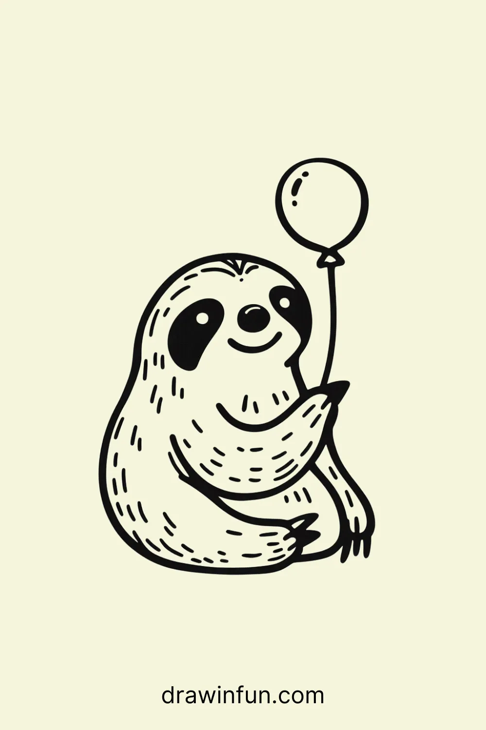 Sloth holding a small balloon easy drawing