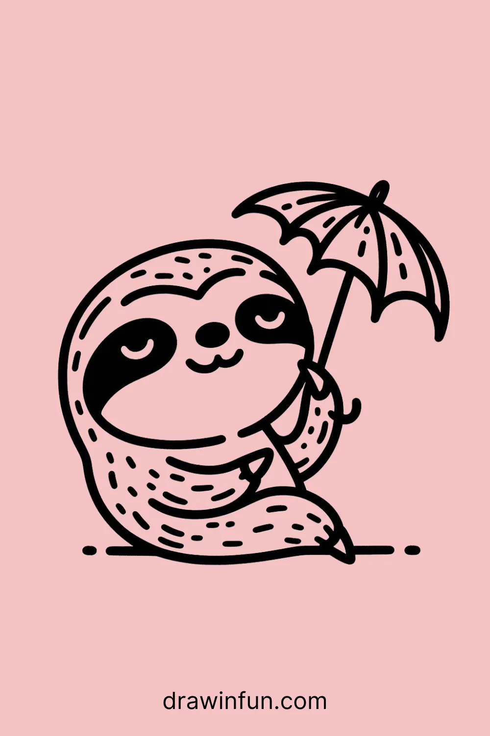 Sloth with a Tiny Umbrella easy drawing