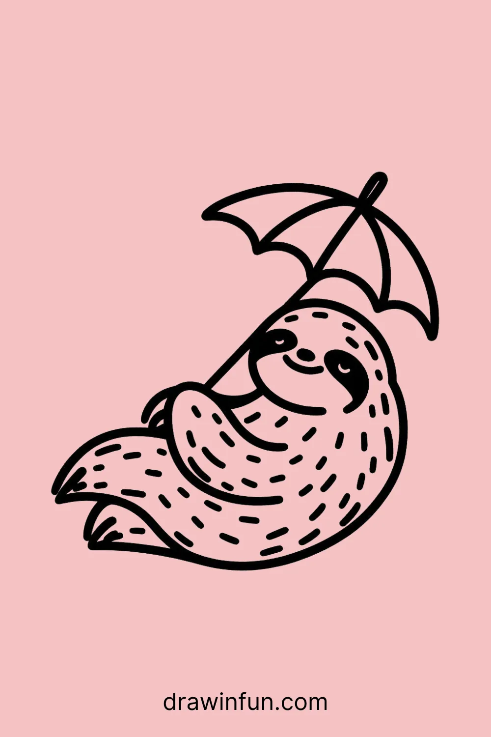 Sloth with a Tiny Umbrella easy drawing