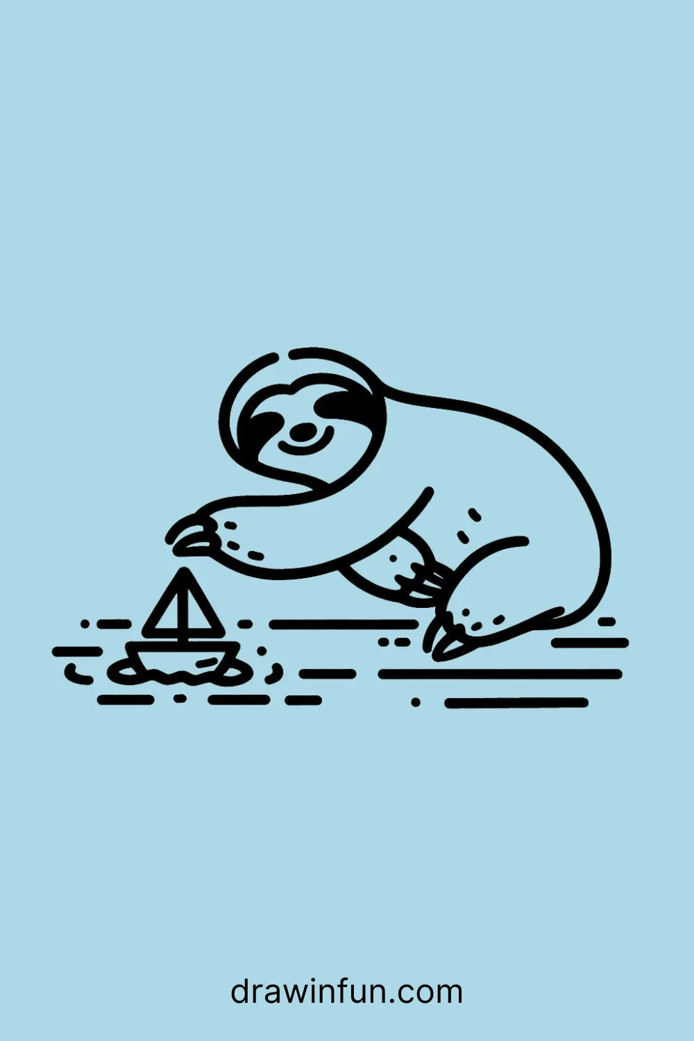 Sloth playing with a toy boat easy drawing