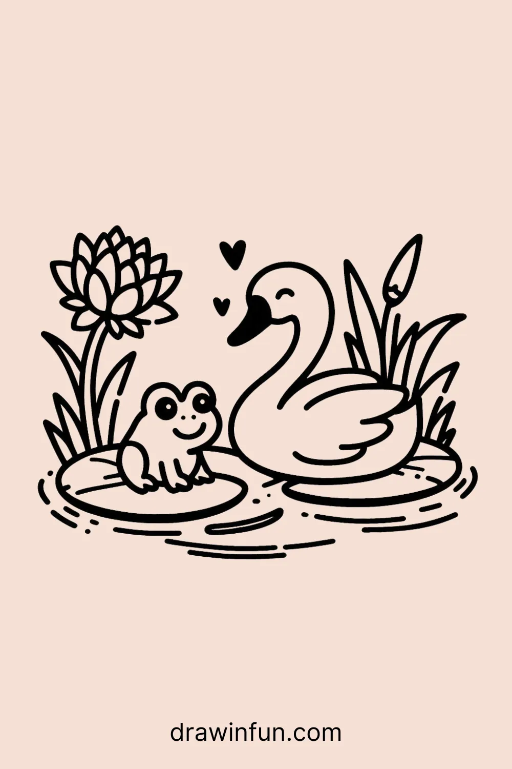 Swan and a frog easy drawing