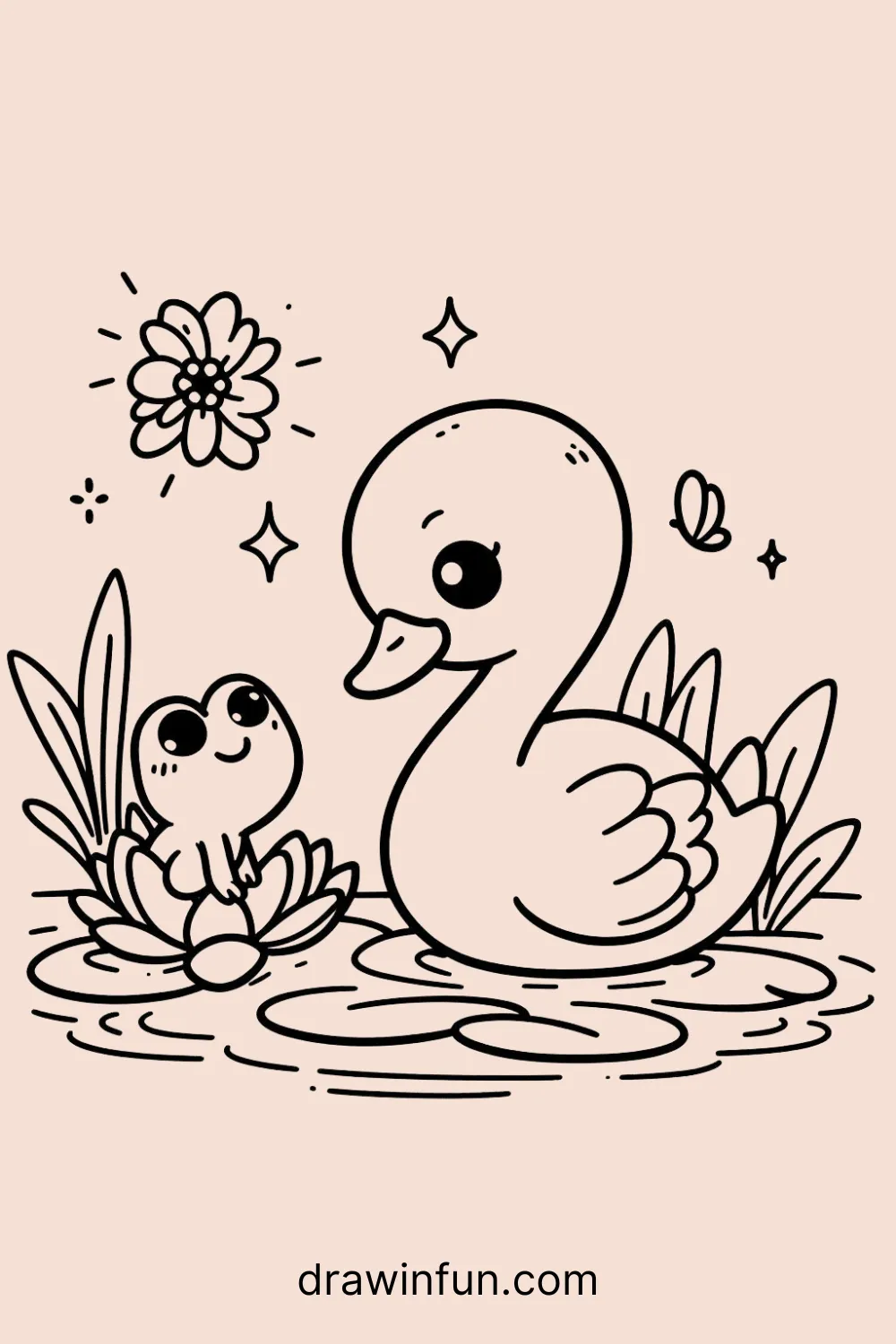 Swan and a frog easy drawing