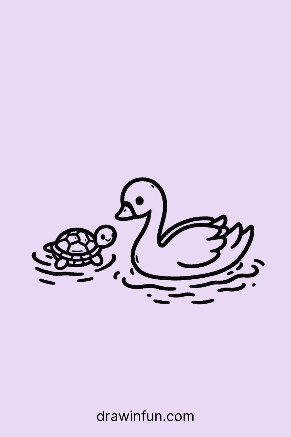 Swan and a turtle swimming easy drawing