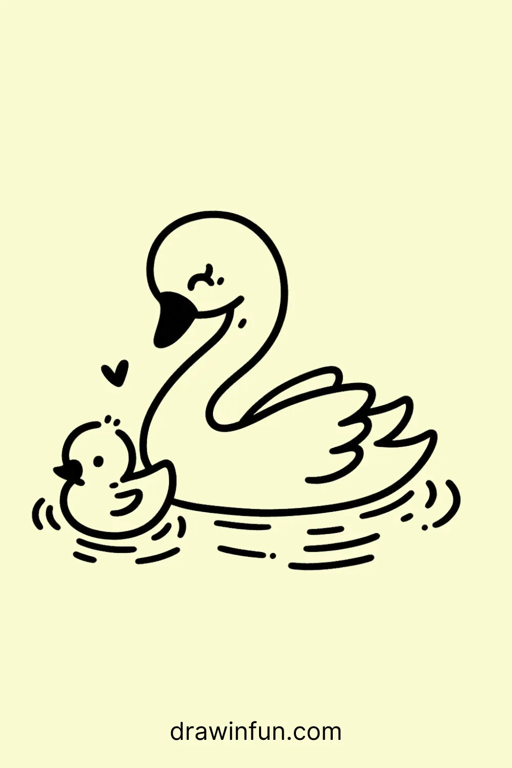 Swan and duckling swimming easy drawing