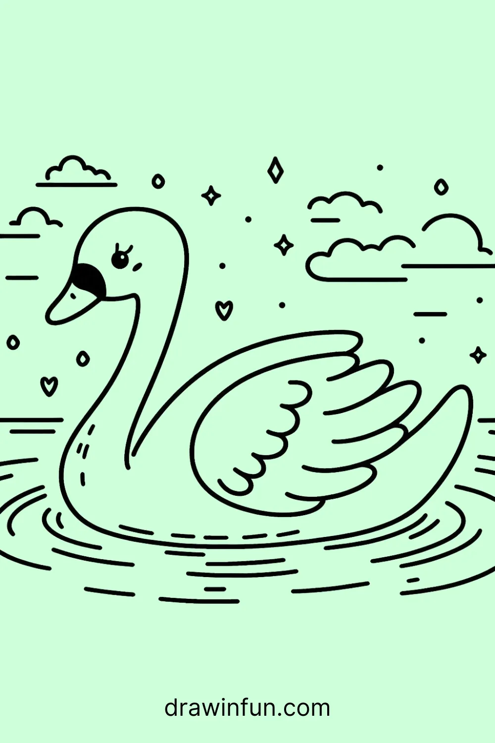 Swan gliding smoothly easy drawing