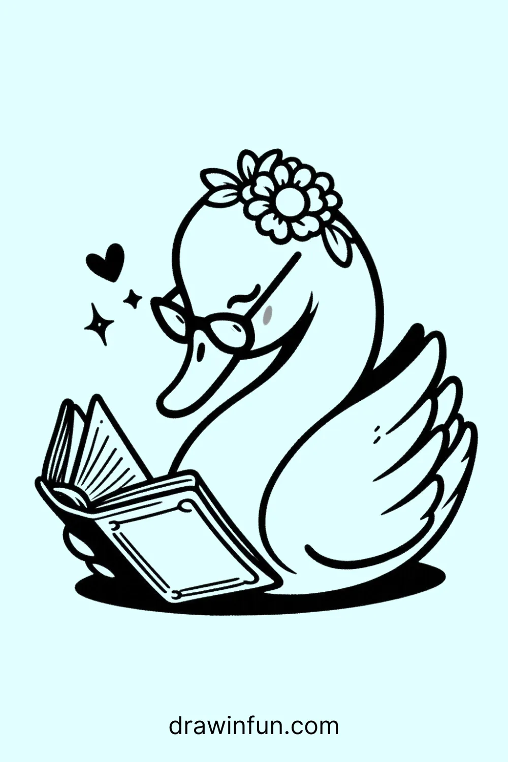 Swan reading a book easy drawing