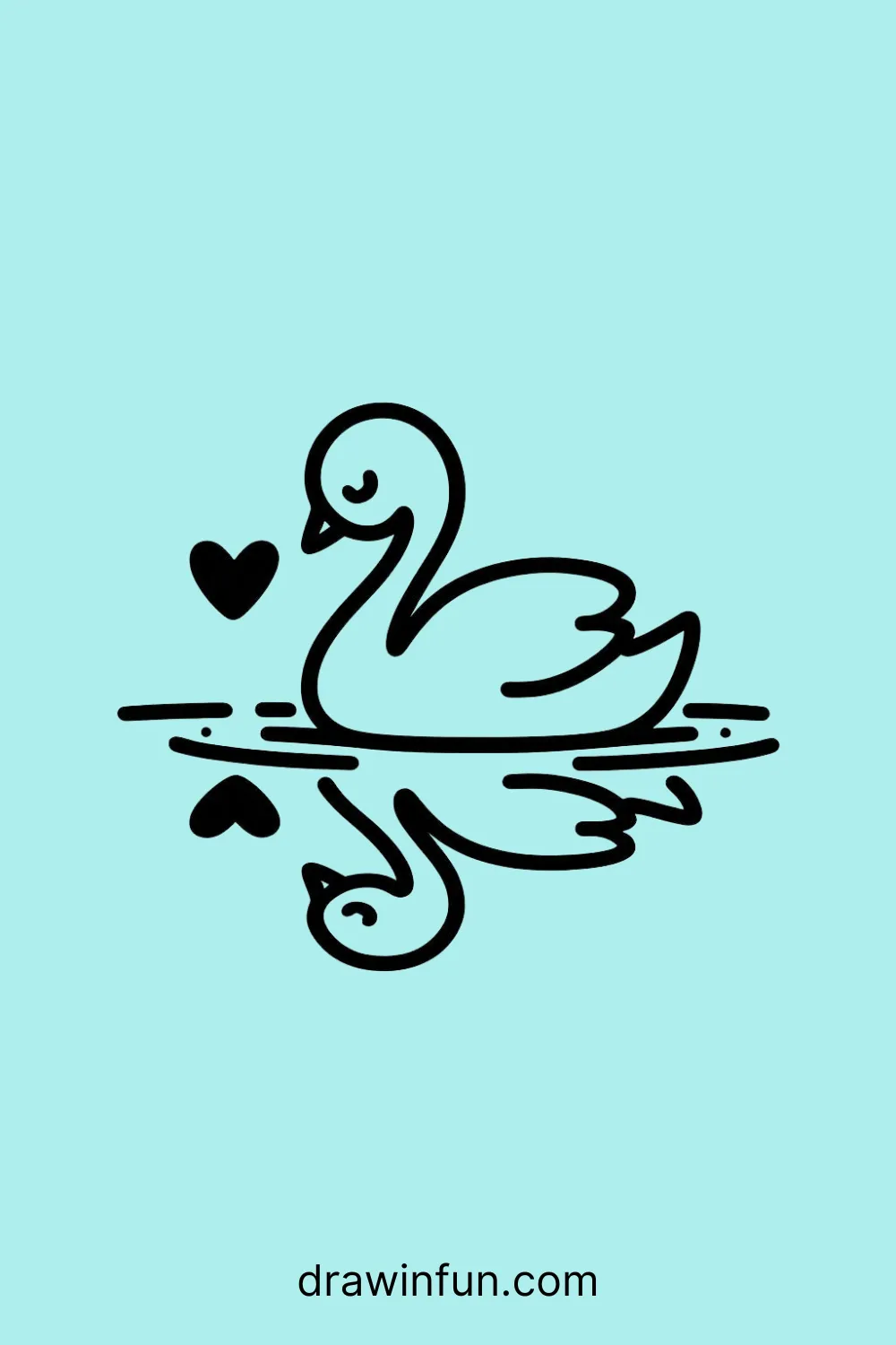 Swan with a heart-shaped reflection easy drawing