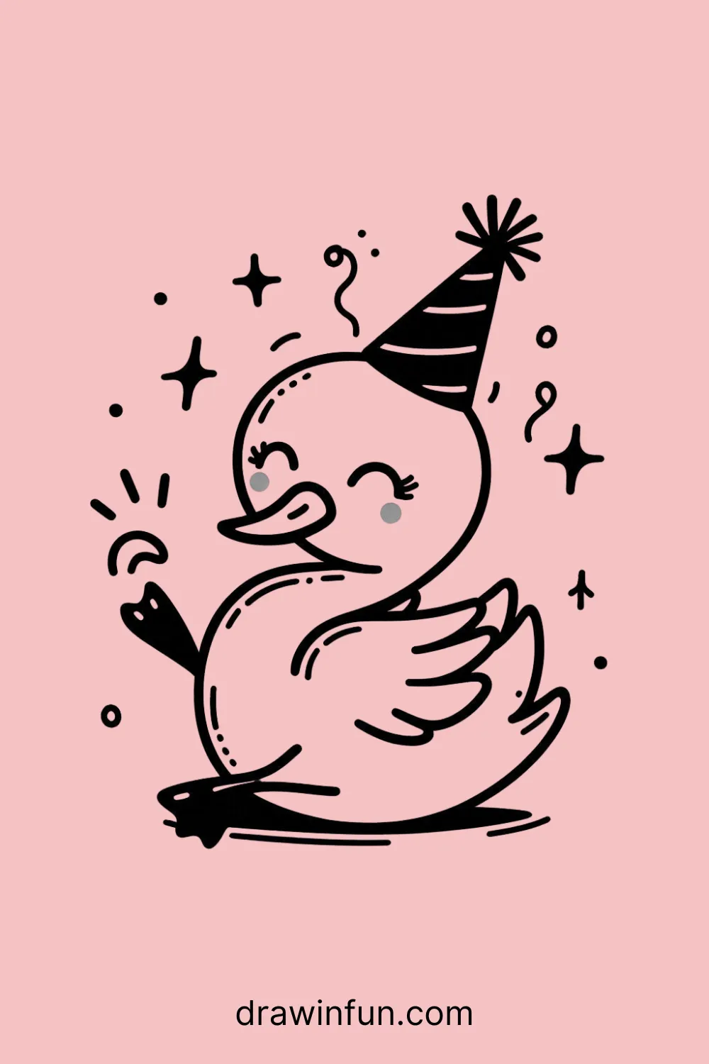 Swan with a party hat easy drawing