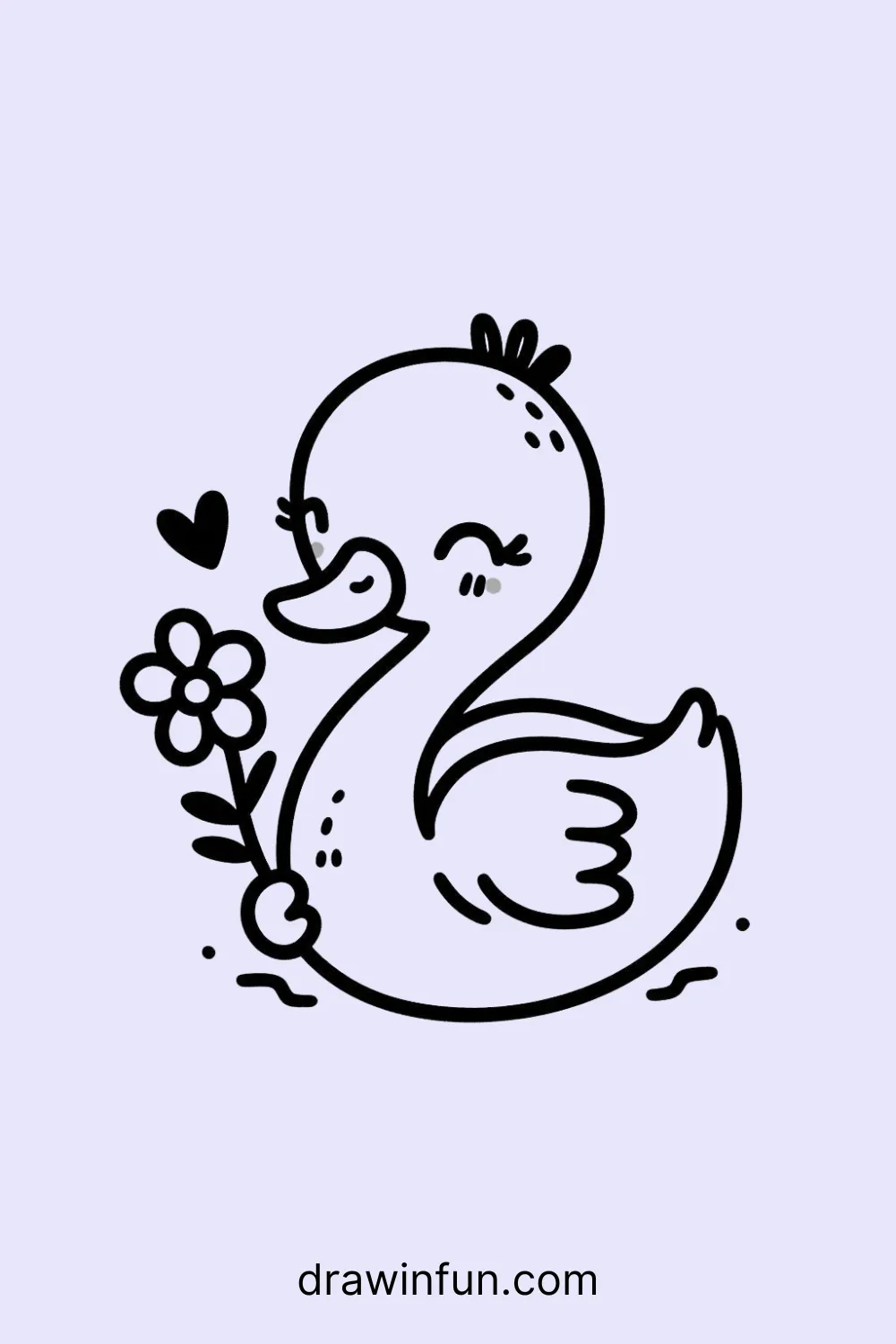 Swan with a bouquet of flowers easy drawing