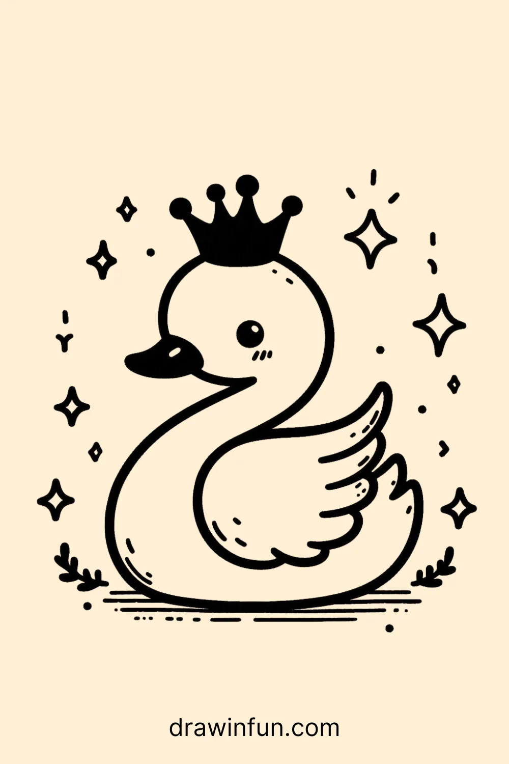 Swan with a crown easy drawing