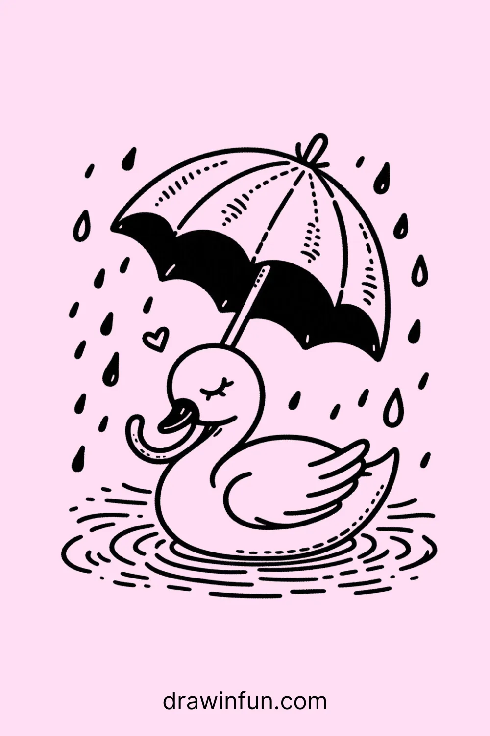 Swan with a small umbrella easy drawing