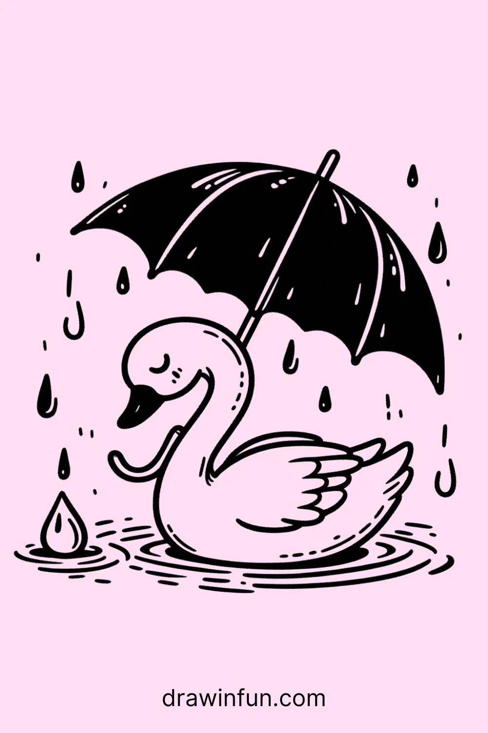 Swan with a small umbrella easy drawing