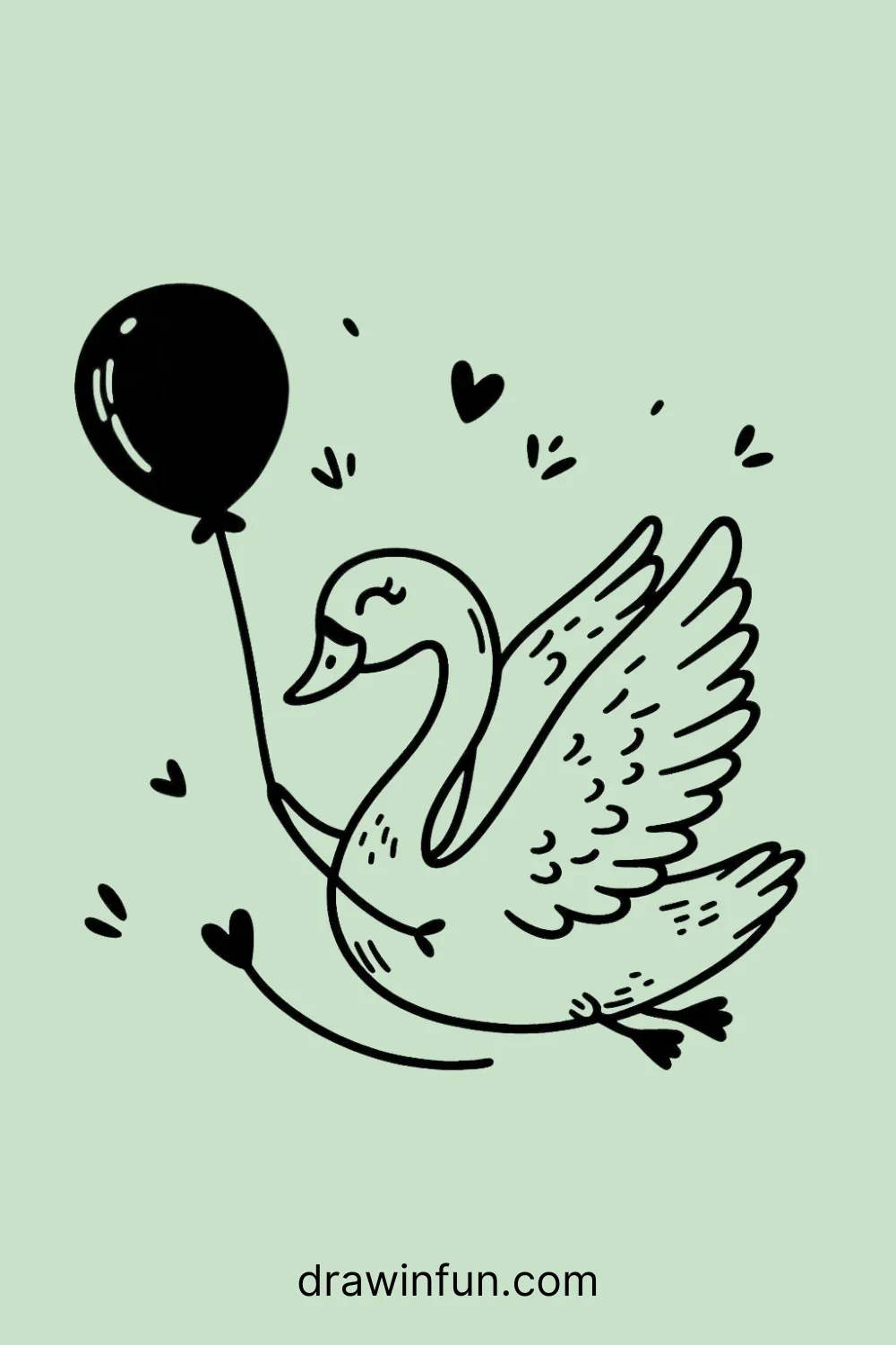 Swan with a tiny balloon easy drawing