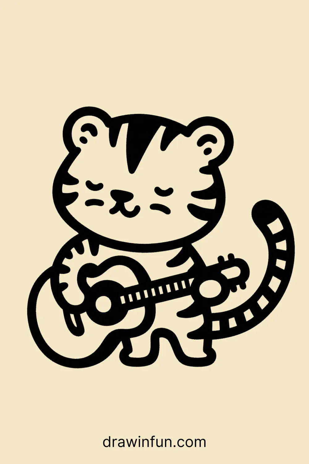 Tiger with a Guitar easy drawing