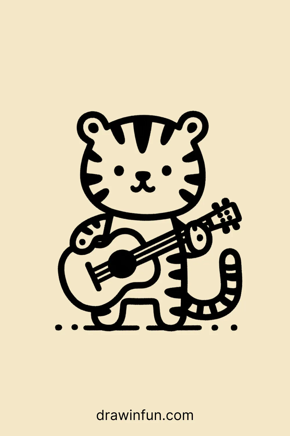 Tiger with a Guitar easy drawing