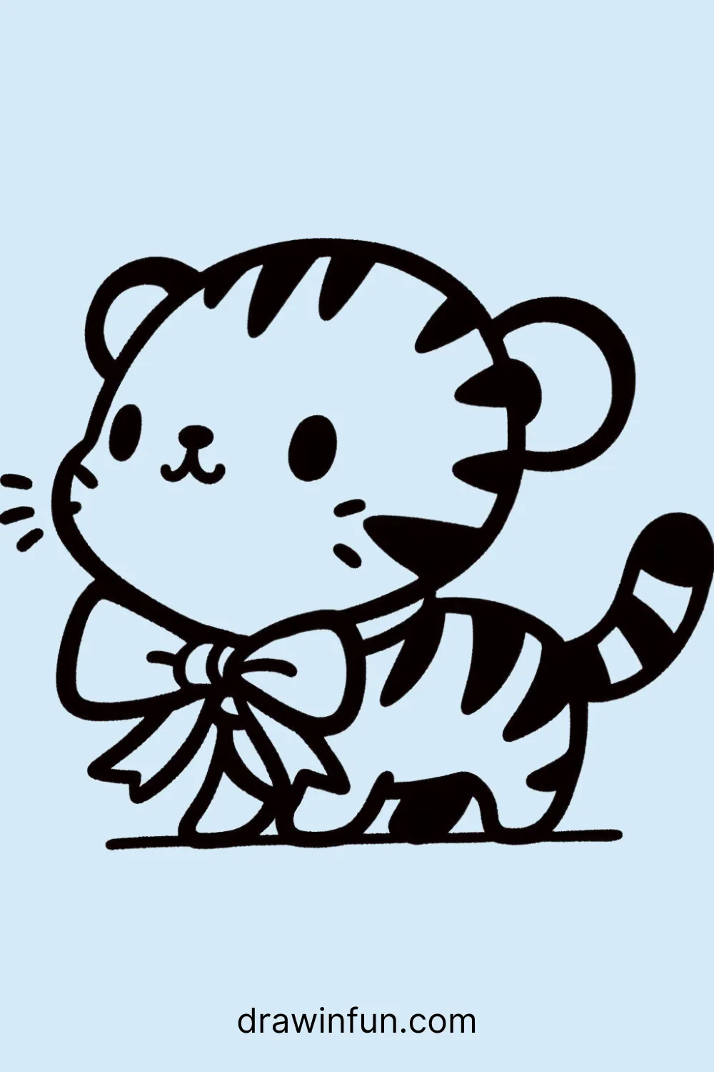 Tiger with a Ribbon easy drawing