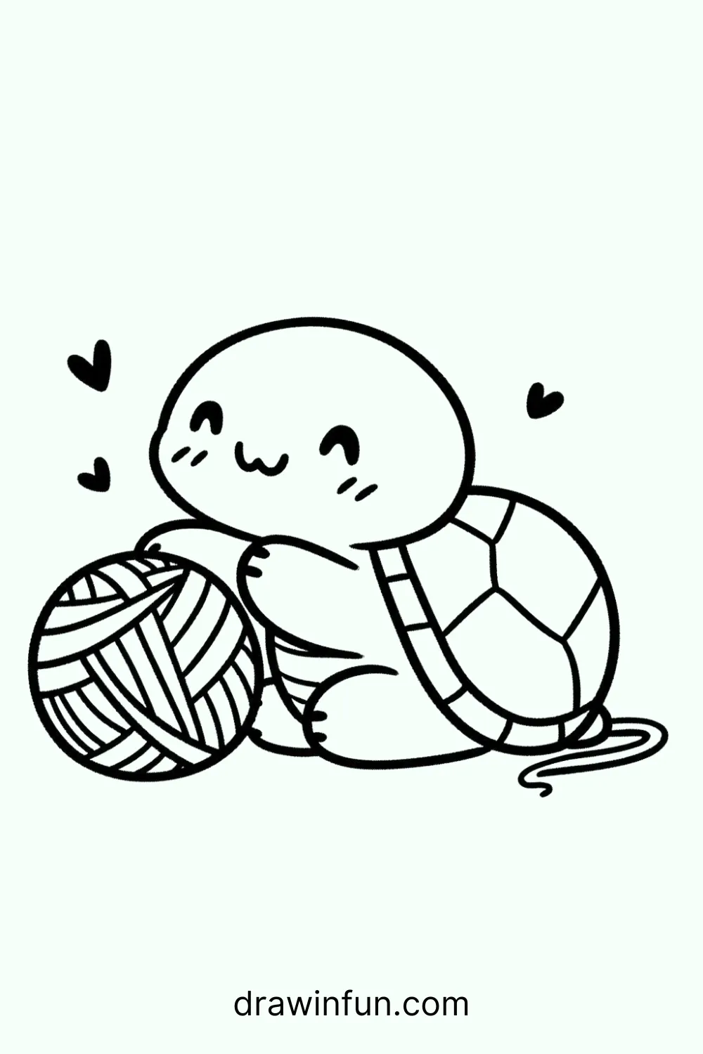 Tortoise with a Ball of Yarn easy drawing