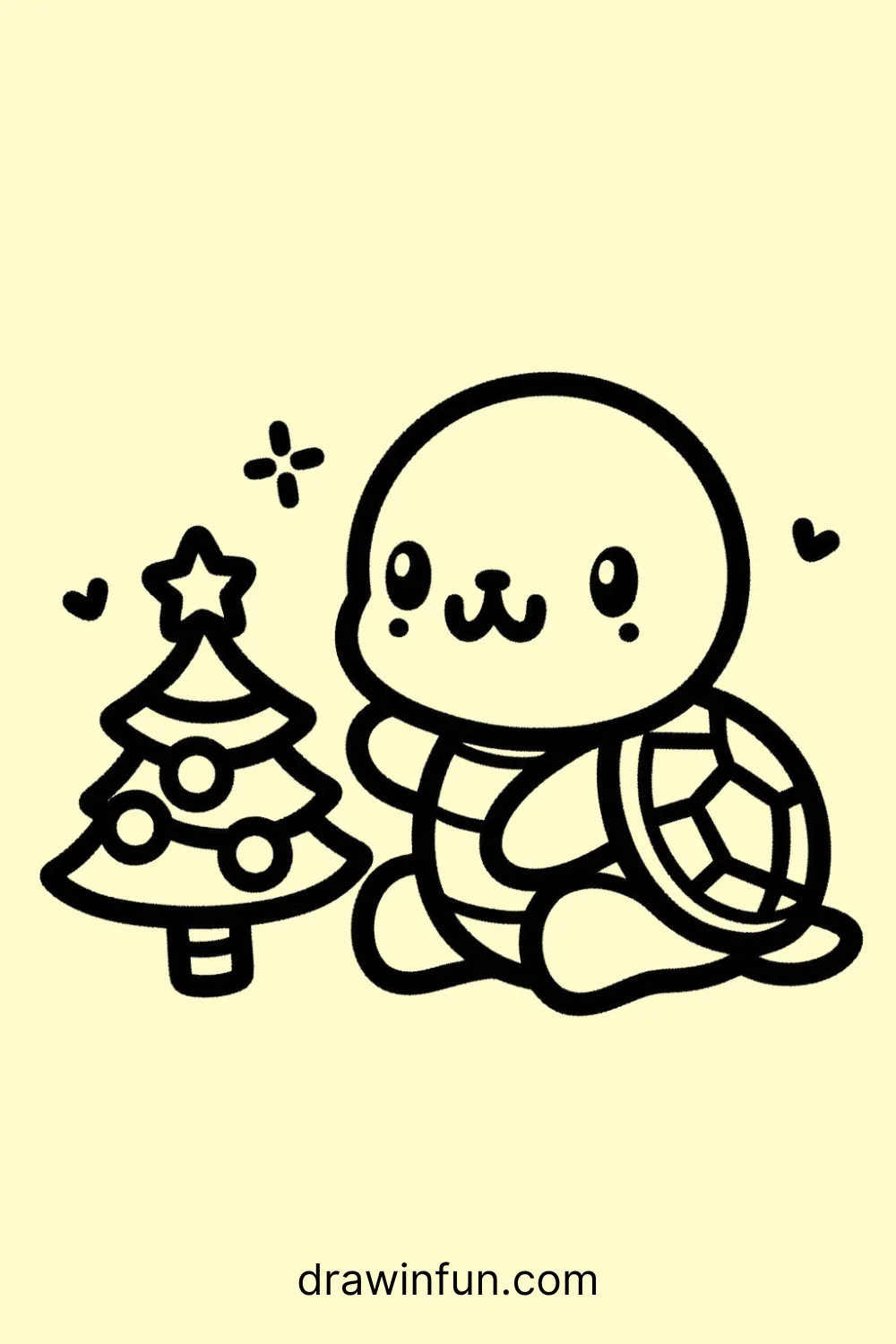 Tortoise with a Christmas Tree easy drawing