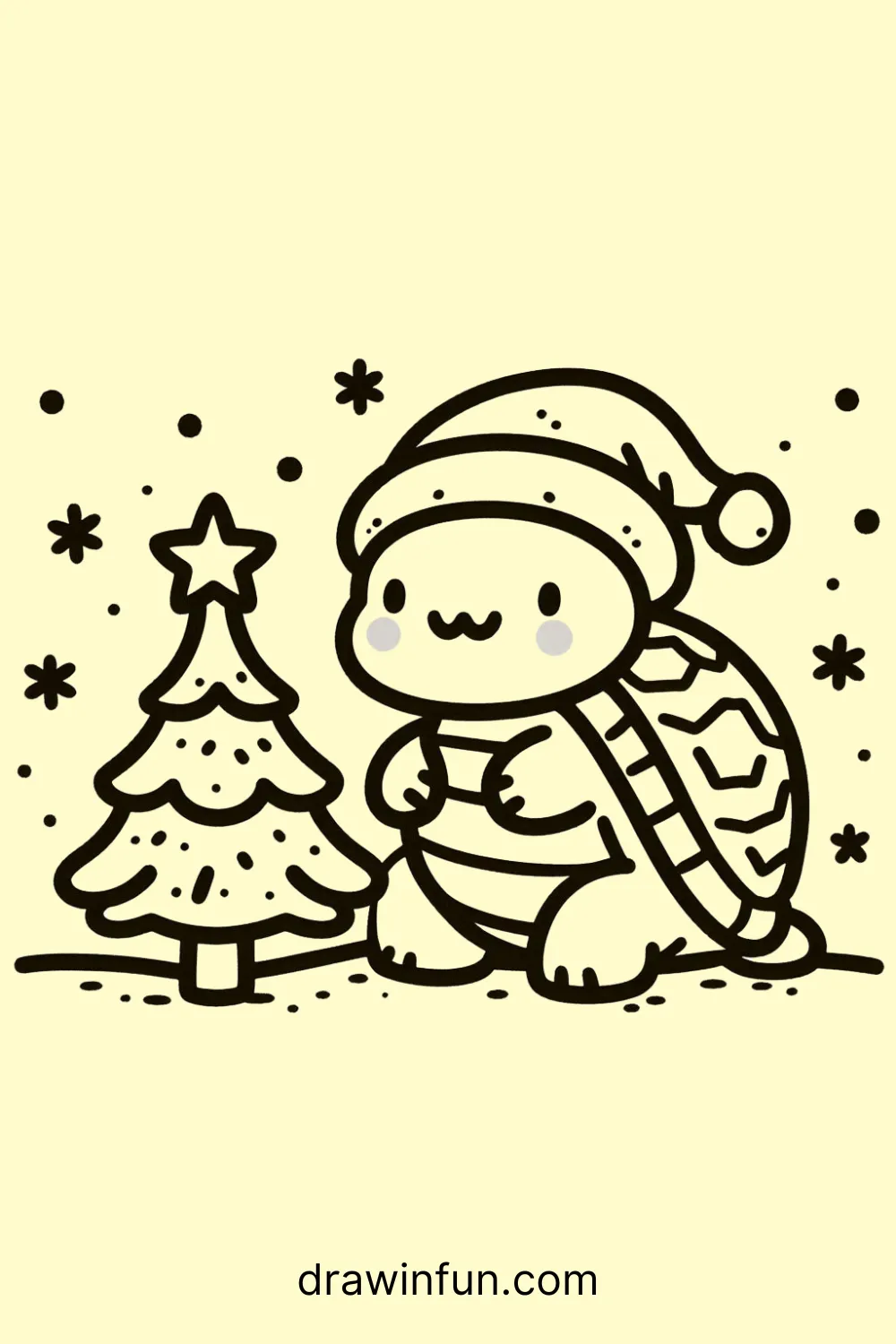 Tortoise with a Christmas Tree easy drawing