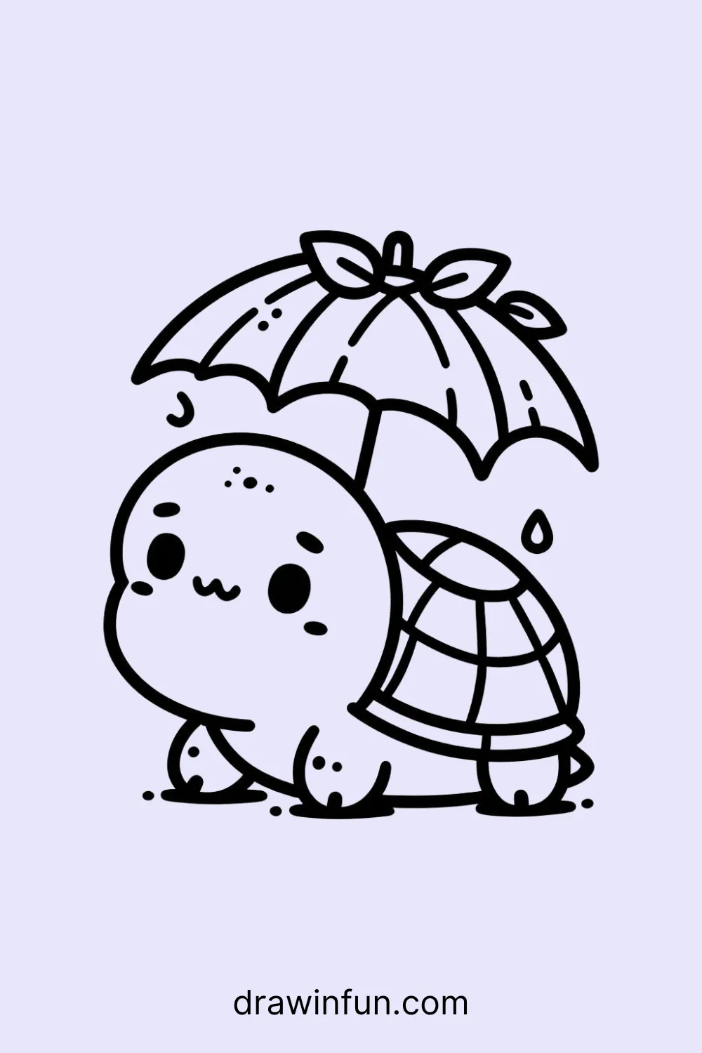 Tortoise with a Leaf Umbrella easy drawing