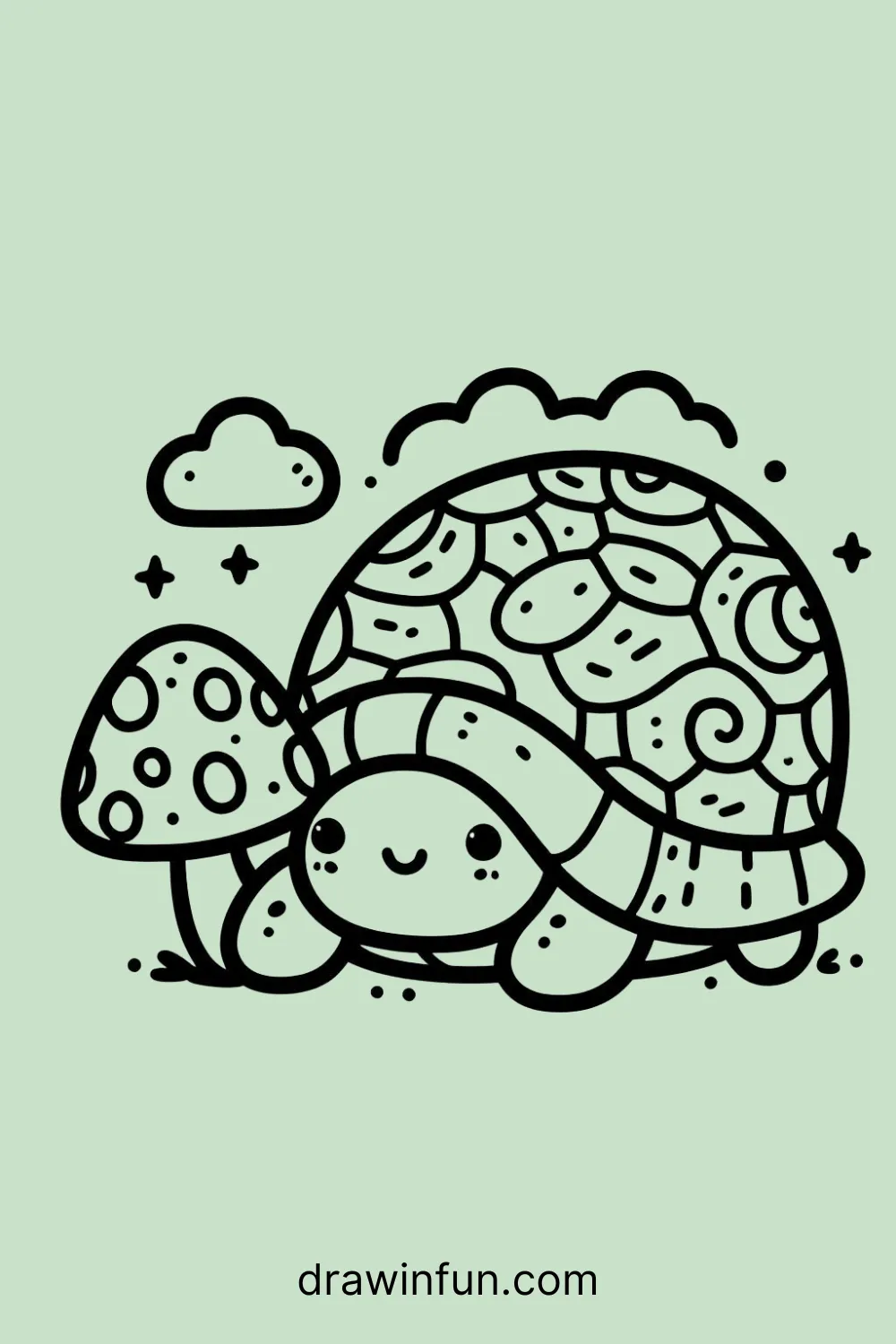 Tortoise with a Mushroom easy drawing