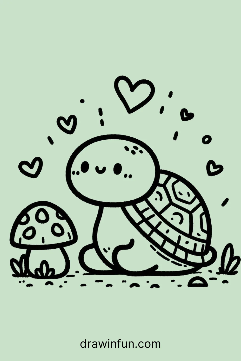 Tortoise with a Mushroom easy drawing