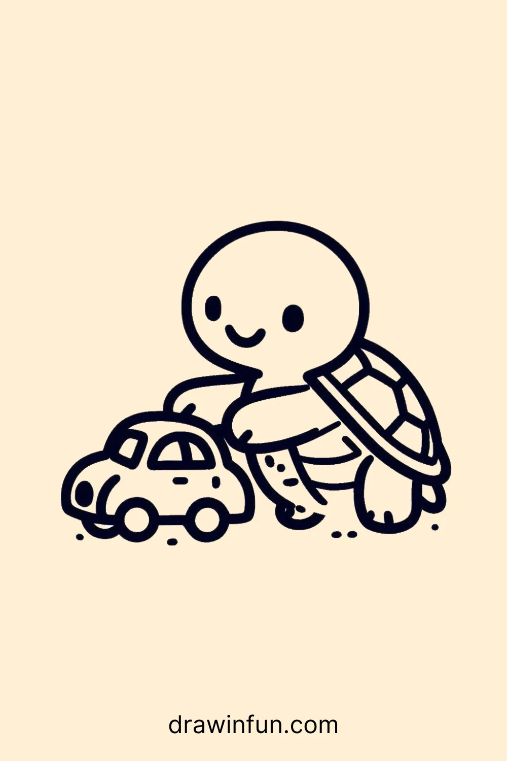 Tortoise playing with a toy car easy drawing