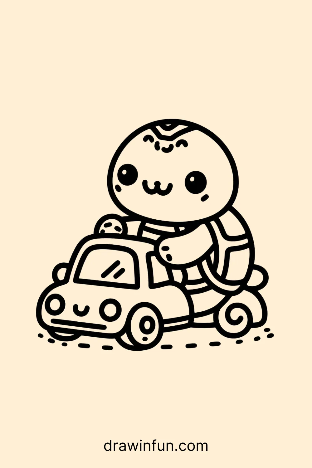 Tortoise playing with a toy car easy drawing