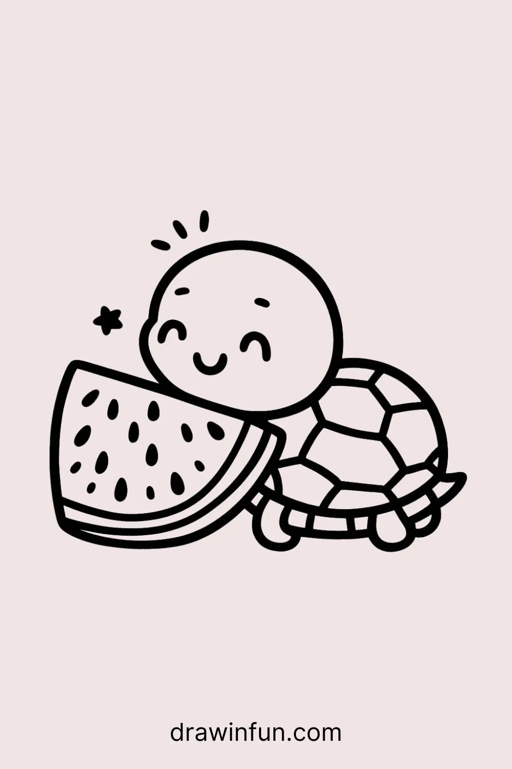 Tortoise enjoying a slice of watermelon easy drawing