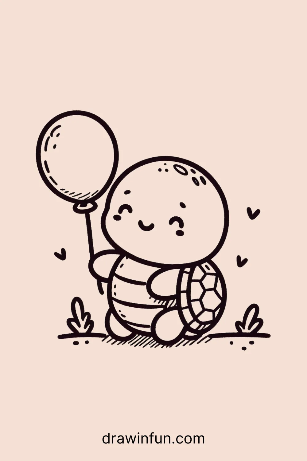 Turtle with a Balloon easy drawing